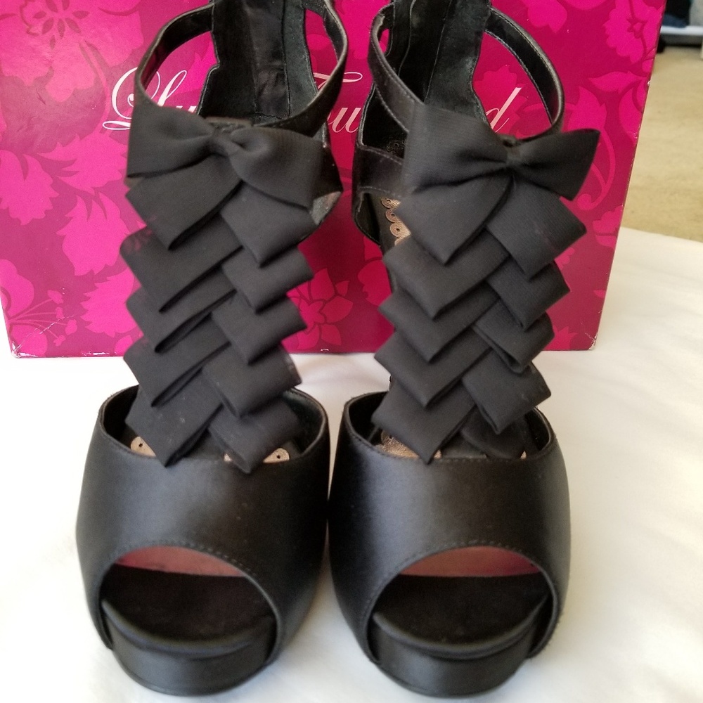 Lulu Townsend Black Satin Heels - Picture 2 of 5